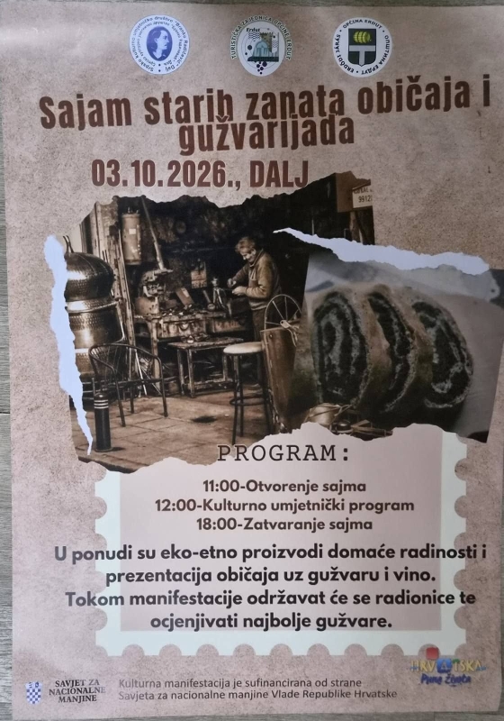 U Dalju 3. oktobra Sajam starih zanata, običaja i gužvarijada 1 825266966 1683226377138801 3594849253667556883 n