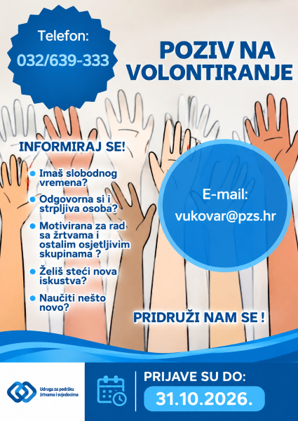 Udruženje za podršku žrtvama i svedocima poziva na volontiranje u uredu Vukovar 1 Pzs volontiranje Custom
